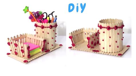 Diy Popsicle Stick Pen And Post It Holder Popsicle Stick Pen Holder