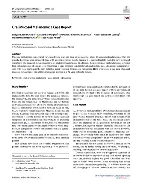 Pdf Oral Mucosal Melanoma A Case Report