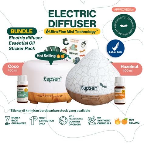 Jual CAPSEN Electric Diffuser Essential Oil Bundle Aromatherapy Oil Diffuser Humidifier Minyak