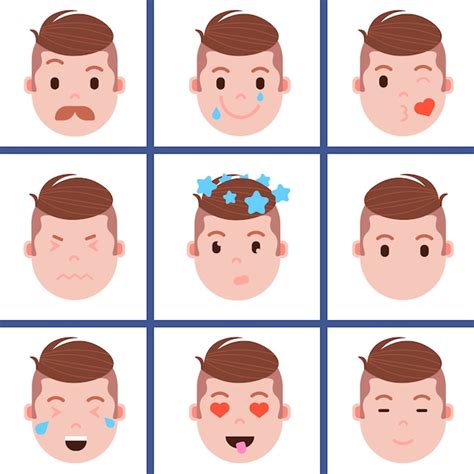 Premium Vector Set Boy Head Emoji Personage Icon With Facial Emotions