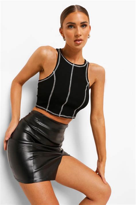 women s pu faux leather split hem mini skirt boohoo uk