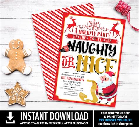 Christmas Naughty Or Nice Party Invitation Christmas Party Etsy
