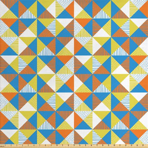 Geometric Fabric By The Yard Stripes And Dots Pattern On Grid Style