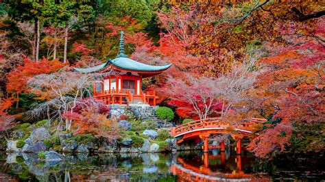 Download 3840x2160 Japanese Shrine Bridge Autumn Fall Stream