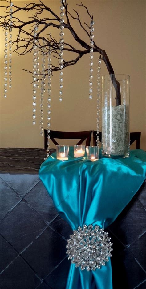 Manzanita Branch And Hanging Crystal Centerpiece And Table Linen For