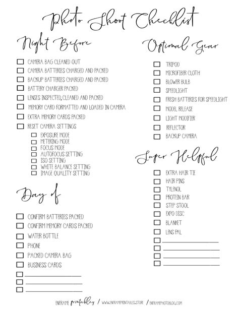 Photo Shoot Checklist This Post Has Been Updated With A More Modern