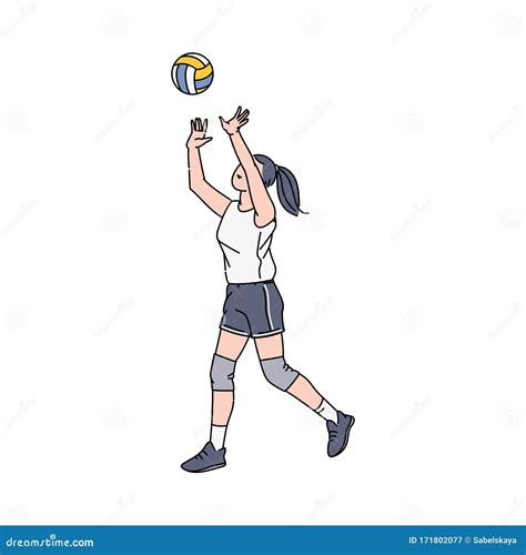 Women Volleyball Player Character Vector Illustration In Sketch Style