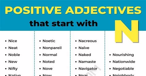 Positive Adjectives That Start With N In English Esl In Positive Adjectives