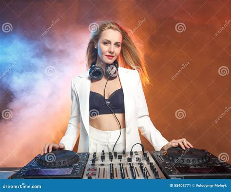 beautiful blonde dj girl on decks the party stock image image of lady blonde 55403771