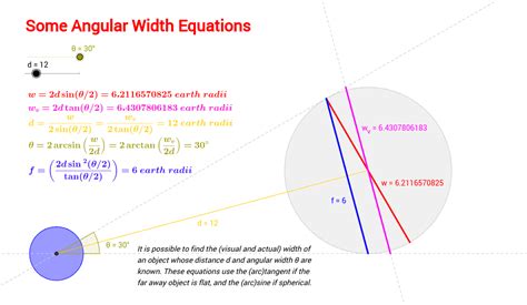 Angular Width Equations Geogebra