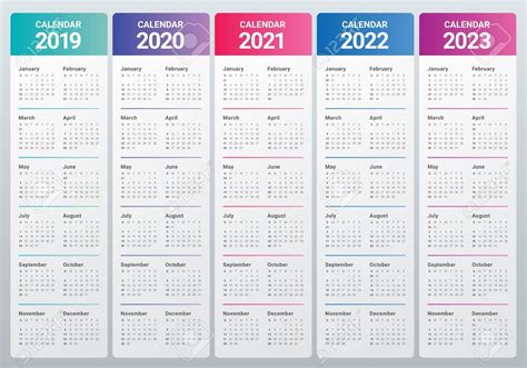 Simple Horizontal Calendar For 2019 2020 2021 2022 2023 And 2024 Images