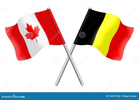 3d Flags Of Canada And Belgium Isolated On White Background Stock