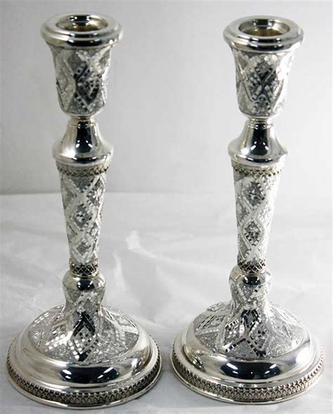 Sterling Silver Candlestick Set - Regal Diamond Cut 7''