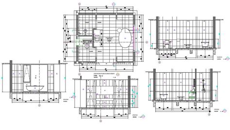 Master Bathroom Plan And Sectional Elevation Drawing Dwg File Cadbull