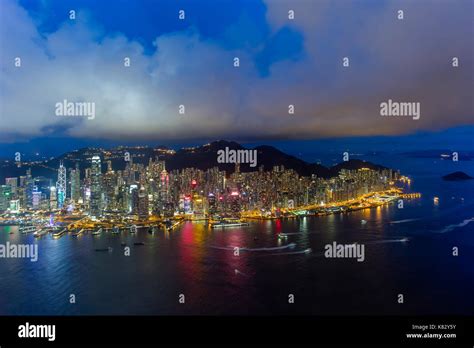 Elevated View Harbour And Central District Of Hong Kong Island And