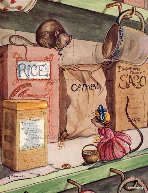 Vintage 1950s Storybook Illustration A Mouse Goes Shopping Mr And Mrs