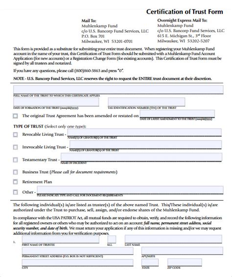 Free Printable Trust Forms