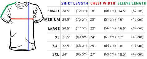 Size Chart (for Custom made) T Shirt Printing Dubai