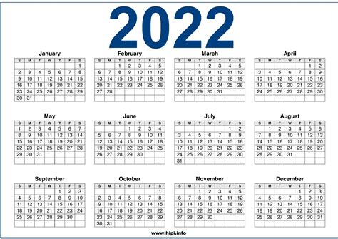 2022 Calendar Printable Us One Page
