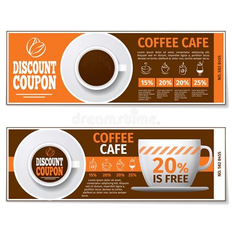 Coffee Discount Coupon Or T Voucher Vector Template Stock Vector