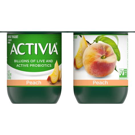 Activia Lowfat Peach Probiotic Yogurt 4oz 4 Count