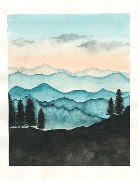 Blue Ridge Mountains Watercolor Print Nature Painting Mountain Art