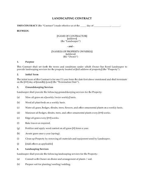 Landscaping Contract Form Legal Forms And Business Templates
