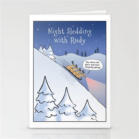 Holiday Cartoon Night Sledding With Rudy Stationery Cards By Jenn Kay