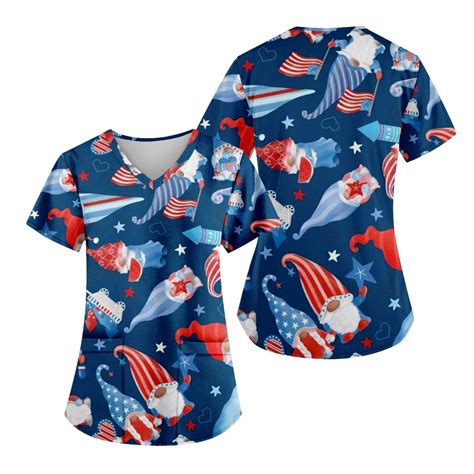 Sksloeg Independence Day Scrub Top For Women 4th Of July American Flag