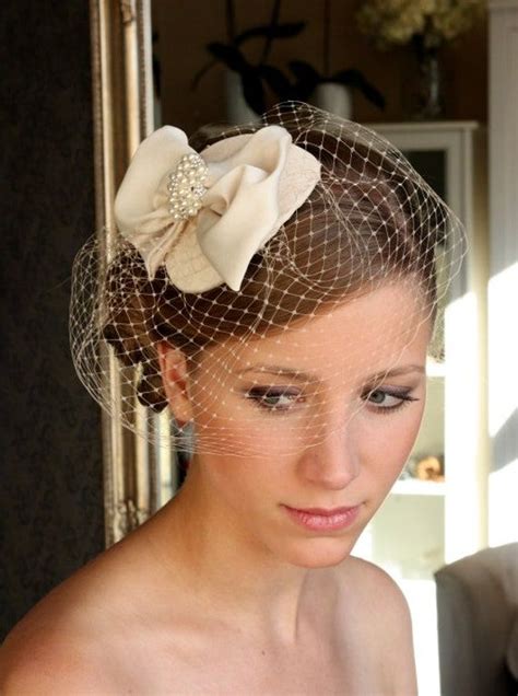 Champagne Birdcage Veil Champagne Wedding Hat Fabulous Champagne Bow Headdress Champagne