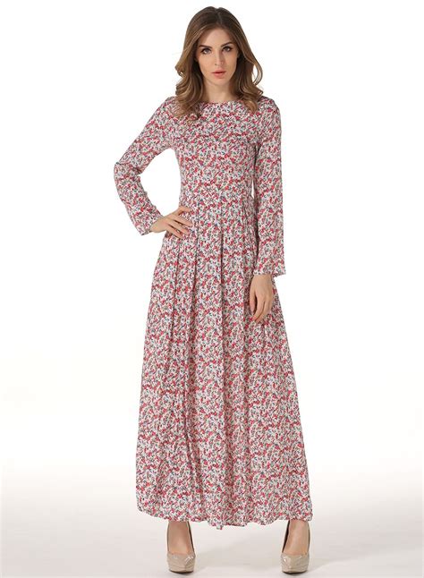 Long Sleeve Floral Print Round Neck Maxi Dress Victoriaswing Maxi