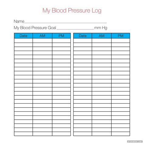 Large Print Downloadable Free Printable Blood Pressure Log Sheets