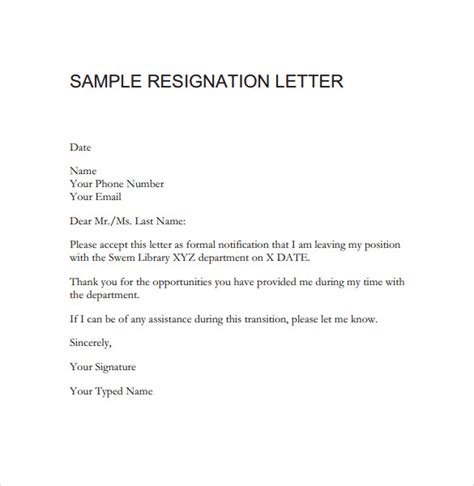 Free 4 Teaching Resignation Letter Templates In Pdf Ms Word