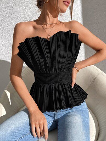 Sleeveless Top Outfit Ruffle Tops Outfit Pleated Fabric Top Pleated