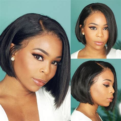 This is really a striking look. Side Part Straight Hair Short Bob Wig Lace Front Wigs ...
