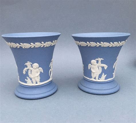 Vintage Wedgwood Jasperware Blue Pair Of Posy Vase Pair Etsy