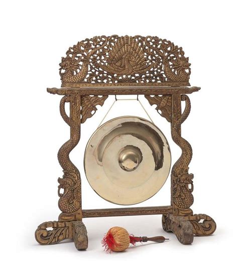 Carved Wooden Frame With Brass Gong Dinner Gongs Sundries