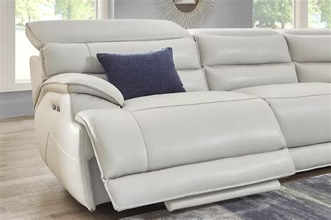 Rossini Light Gray Leather 5 Pc Dual Power Reclining Sectional In 2022