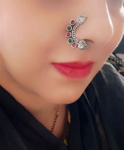 Oxidized Nose Ring Meenakari Nath Boho Jewelry No Piercing Etsy