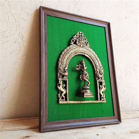 Divine Brass Framed Prabhavali On Emerald Green Raw Silk With Etsy