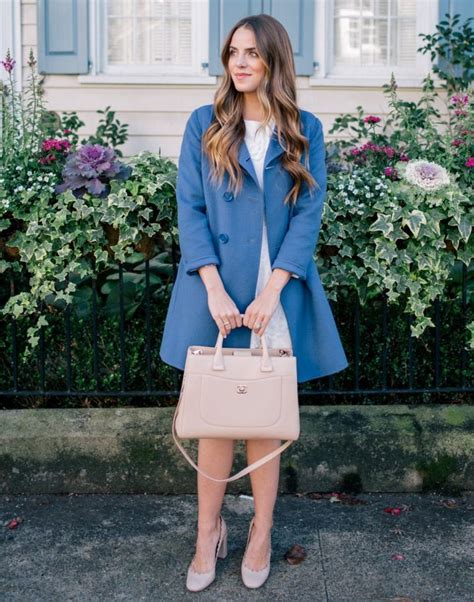 White Dress With Structured Blue Coat Jacket Holiday Skirt