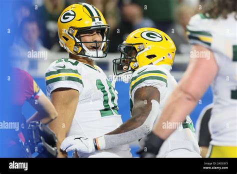 Green Bay Packers quarterback Jordan Love (10) celebrates after a play