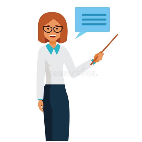Business Woman Teacher Standing With Pointer Cartoon Flat Vector