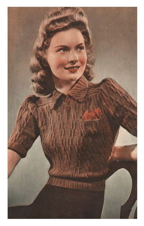1940s Knitting Pattern For Womens Blouse Jumper Short Puffed Sleeves