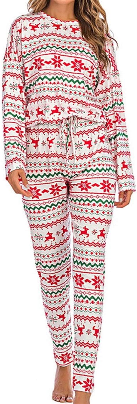women s christmas pyjamas two piece set winter cute printed long sleeve tops and long trousers
