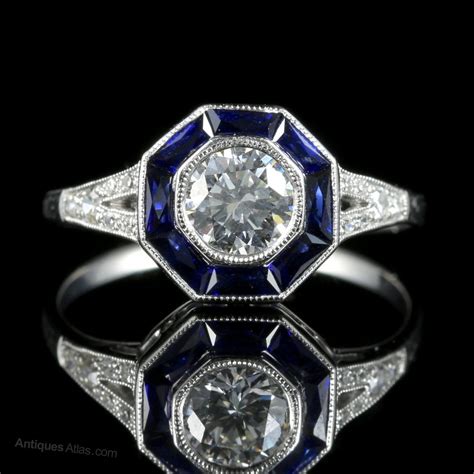 Antiques Atlas - Art Deco Diamond Sapphire Ring 18ct White Gold