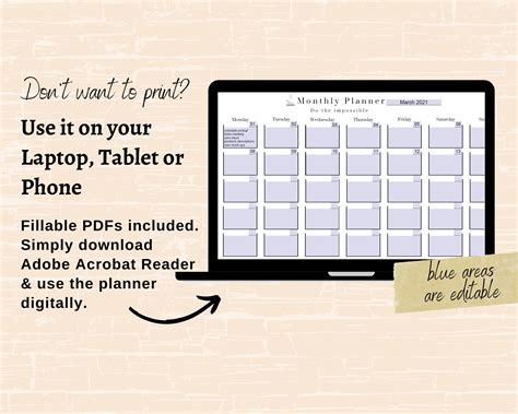 Undated Monthly Planner Digital Fillable PDF and Printable | Etsy