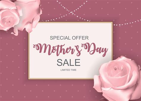 Happy Mother Day Cute Sale Background With Flowers Vector Illustration
