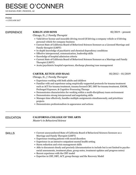 Marriage And Family Therapist Resume - bagusdwipayana