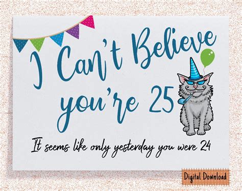 Printable Funny 25th Birthday Card For Her Sarcastic Birthday Etsy Uk